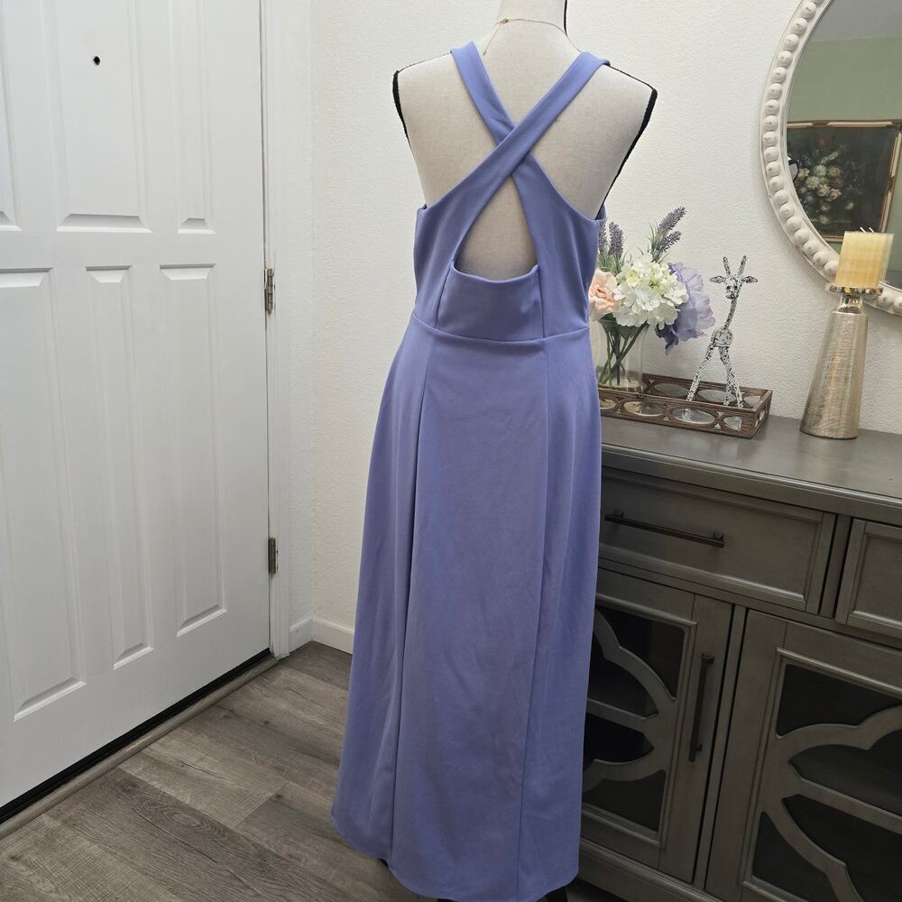Show Me Your Mumu Blue Midi Dress Cutout Criss Cross Back Wedding Guest Sz L - Picture 3 of 9